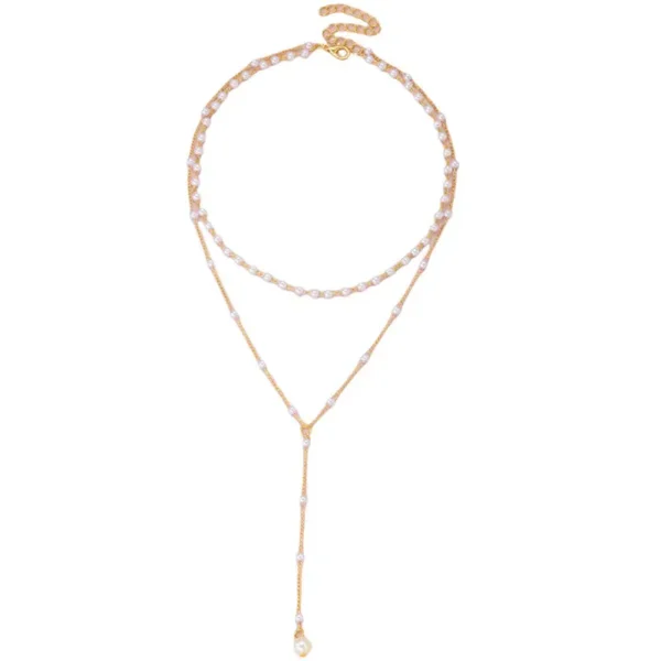 Colier Multistrat Auriu cu Margele Perle 68A14O1291 - imagine 3