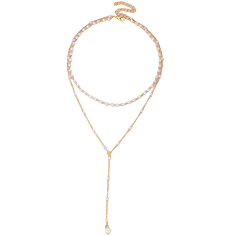 Colier Multistrat Auriu cu Margele Perle 68A14O1291 - imagine 3