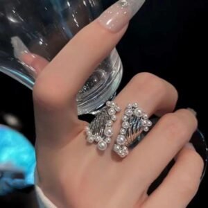 Inel Reglabil Argintiu cu Perle Decorative Elegante 68A31I1297