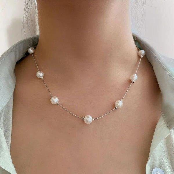 Colier fin cu perle distanțate, elegant și minimalist 68A14O1321 - imagine 2