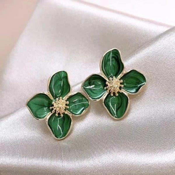 Cercei floare verde cu email lucios 68D11C1328