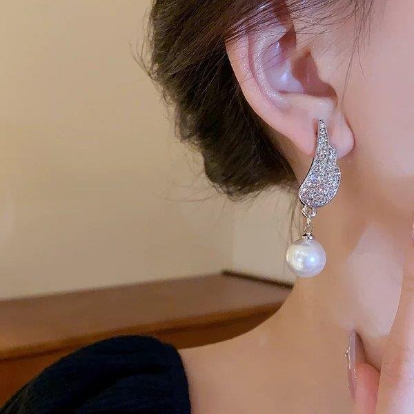 Cercei Aripă cu Cristale și Perlă 68D12C1342 - imagine 2