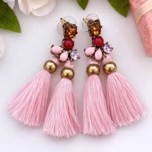 Cercei Roz cu Franjuri și Cristale 68A14C1386