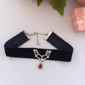 Colier Choker Catifea cu Cristale și Pandantiv Roșu  68A14O1383