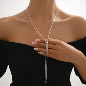 Colier subțire lung tip Y, reglabil argintiu 69D13O1421