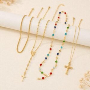 Set 4 coliere aurii cu cruciulițe și pietre colorate 71D13O1439