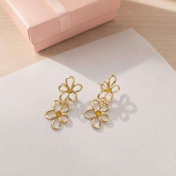 Cercei florali eleganți placați auriu 68D14C1458 - imagine 2