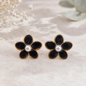 Cercei Floare Negri cu Perlă 72D14C1549