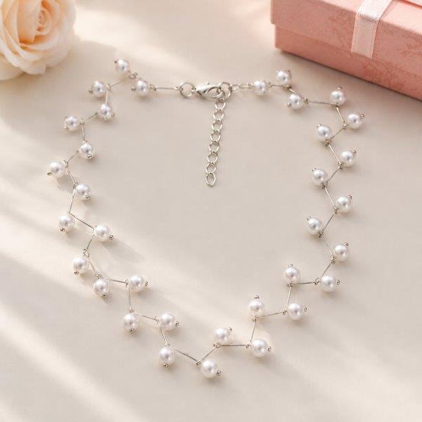 Colier choker Argintiu cu Perle Decorative 68D14O1464