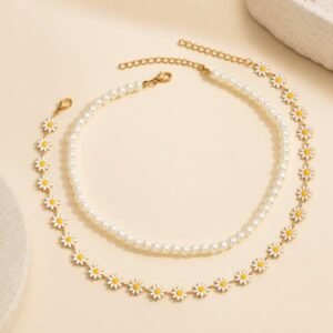 Set 2 Coliere Choker cu Perle și Flori Margarete 71D15O1510