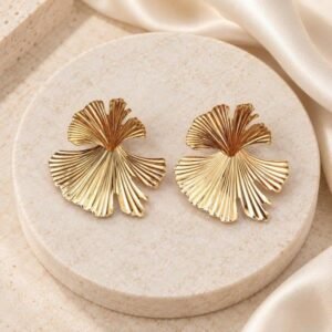 Cercei Statement Evantai Ginkgo cu Design Plisat 72T11C1641