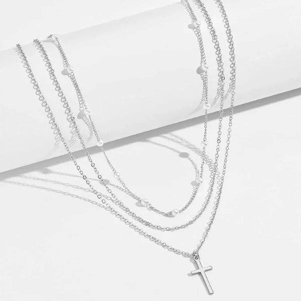Colier multistrat cu perle și pandantiv cruce 72A31O1623 - imagine 2