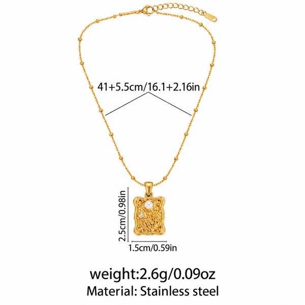 Colier Oțel Inoxidabil Pandantiv Dreptunghiular, Perlă și Cristal 72INX11C1582 - imagine 2
