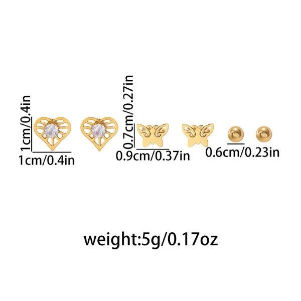 Set 3 perechi de cercei din oțel inoxidabil – inimioare, fluturi și sfere 72D12C1604 - imagine 2