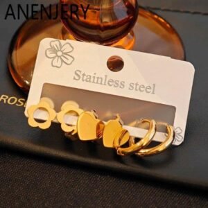 Set 3 perechi de cercei din oțel inoxidabil – flori, inimioare și cercuri 72D12C1608