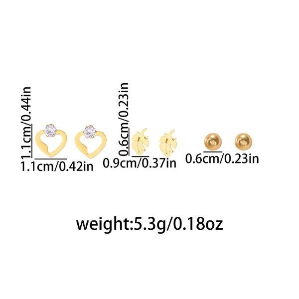 Set 3 perechi de cercei din oțel inoxidabil – inimioare, frunze și sfere 72D12C1605 - imagine 2
